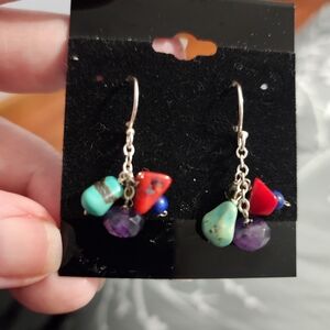 Multi-Stone Dangle Women’s Earrings in Turquoise, Red & Purple